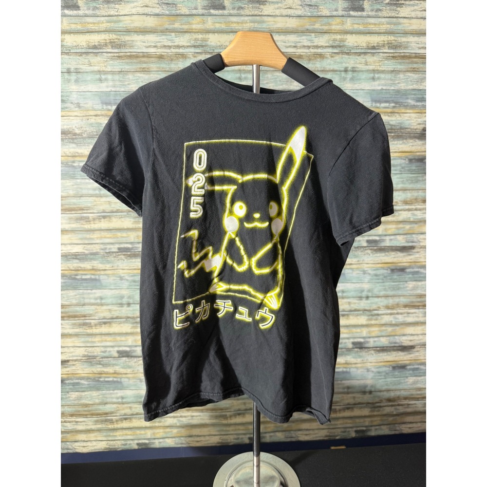 Pokemon T-Shirt Small Black Excellent Pikachu Neon Japanese Graphic Tee‎ 025
